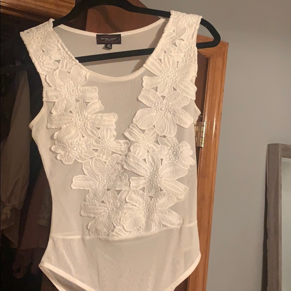 Floral see-through bodysuit in white